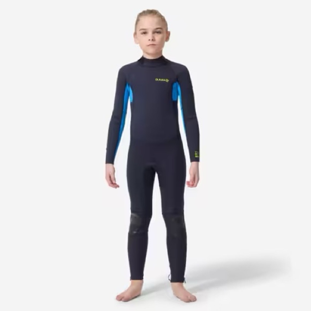 Kids' Long Sleeve Swim Wet Suit in Navy with Blue Panels Zipper back